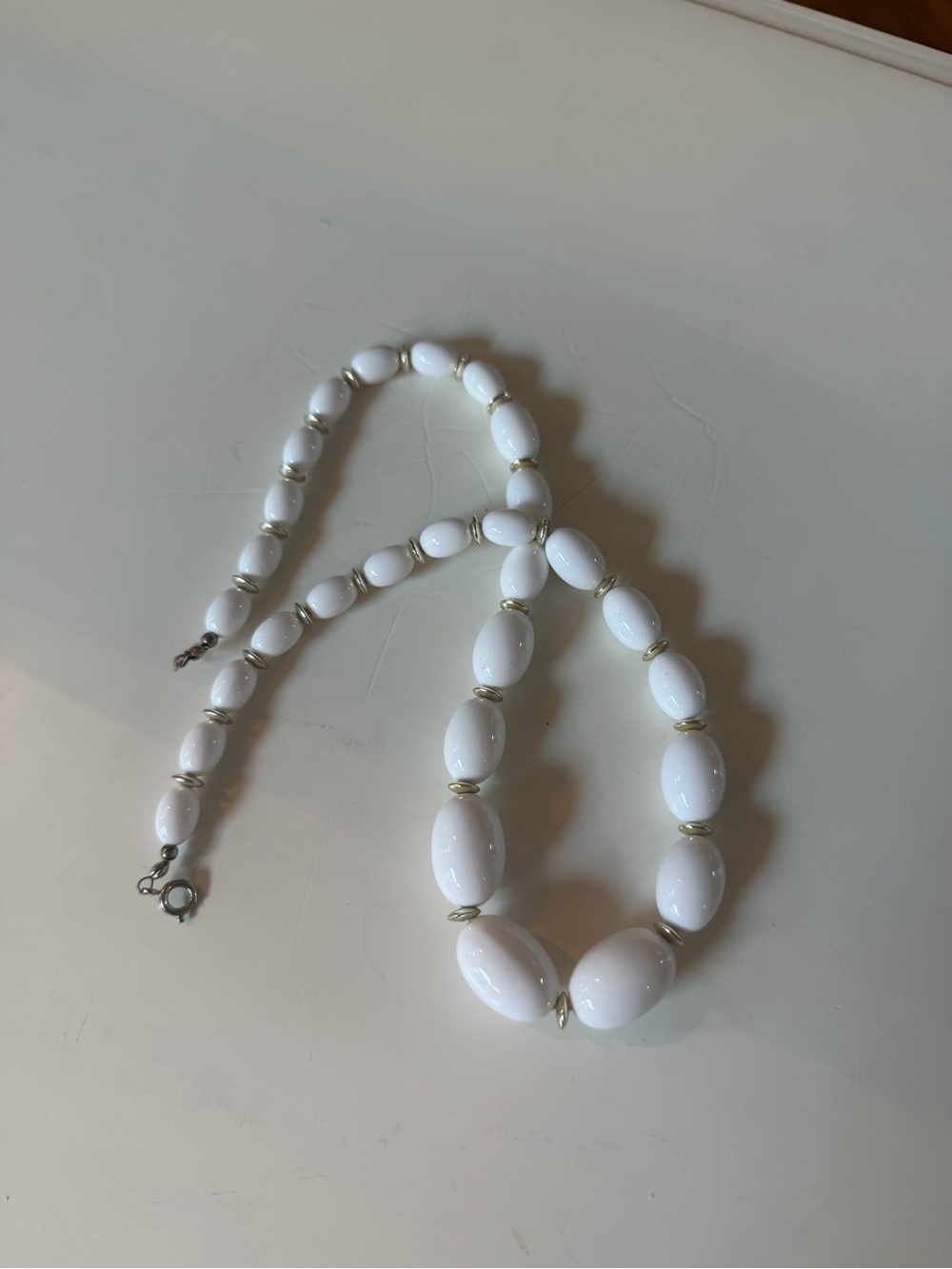 White Vintage Lucite Beaded Statement Necklace - Elegant Women’s Jewelry